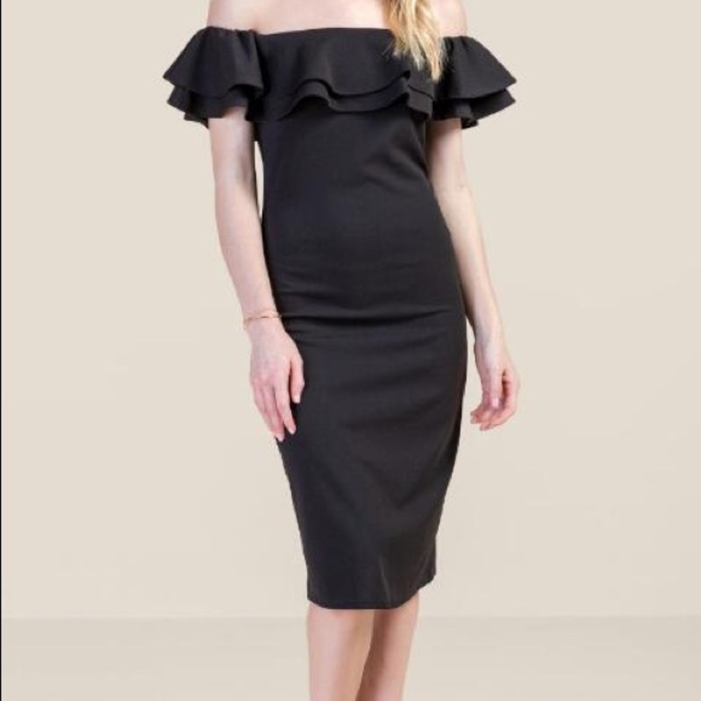 NWT- Sandra Off Shoulder Midi Dress / Black